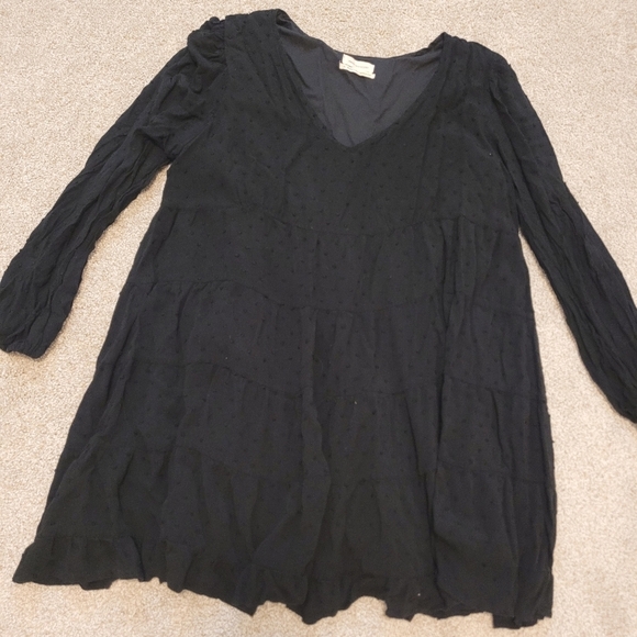 Urban Outfitters Womens Textured Long Sleeve Black Tiered Mini Dress Size XL - Picture 4 of 8